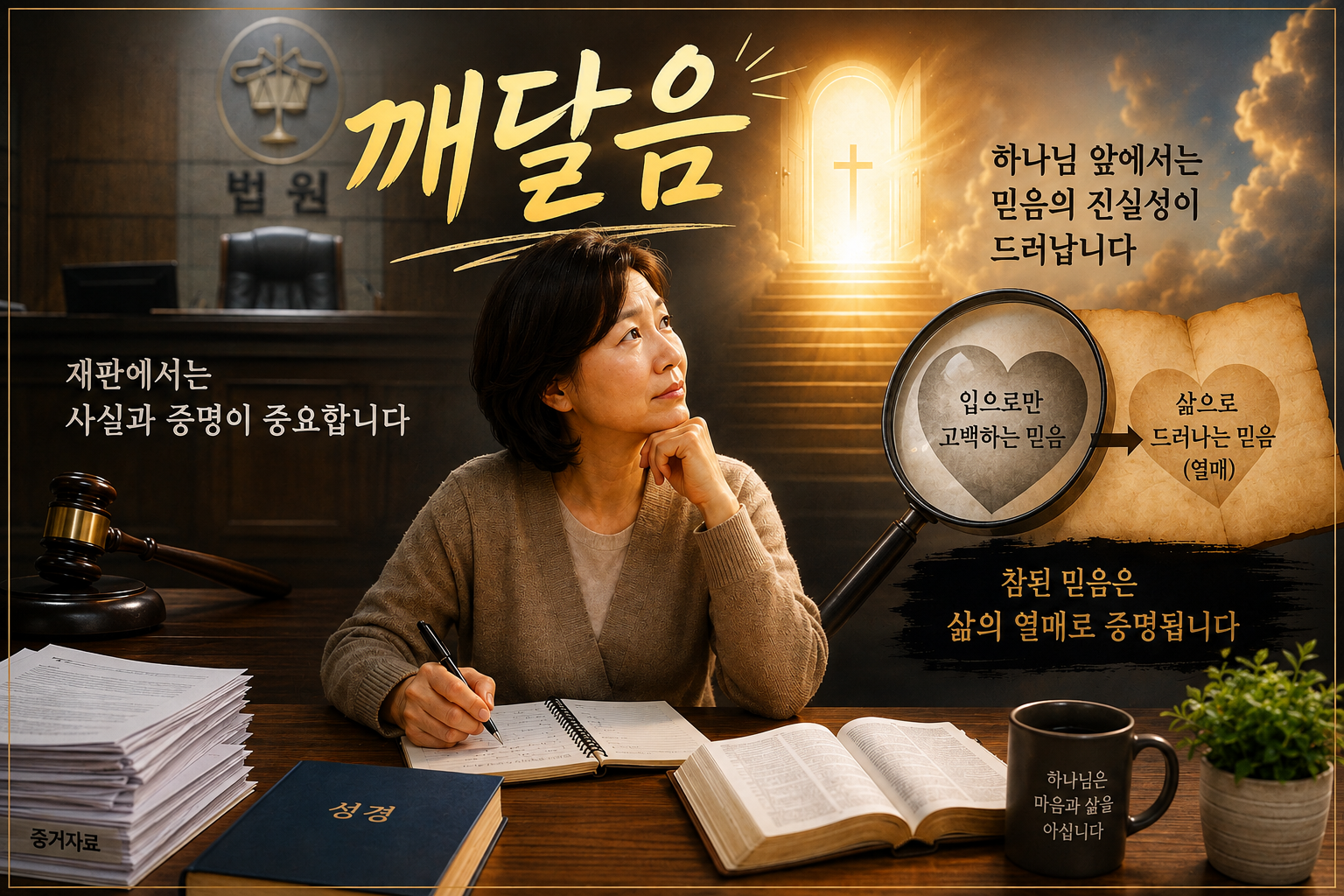 민사소송의 사실과 증명을 통해 참된 믿음의 의미를 묵상하는 모습
